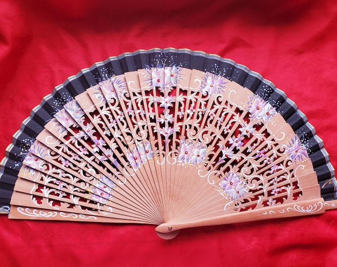 F-0002 - Wooden Hand Painted Hand Fan - Georgian Fan, Regency Fan, Victorian Fan, Hand Fan,