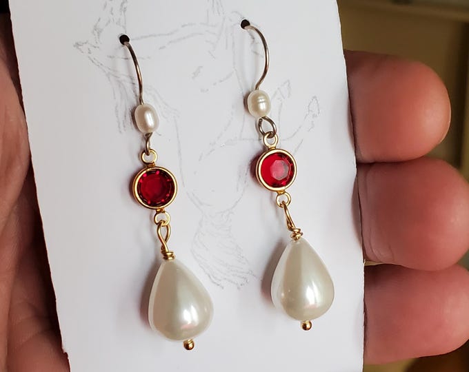 E-0402 - Seed Pearl Earrings with White South Sea Shell Pearl Drops - Regency Pearl Earrings, Wedding Pearl Earrings, Georgian Pearls