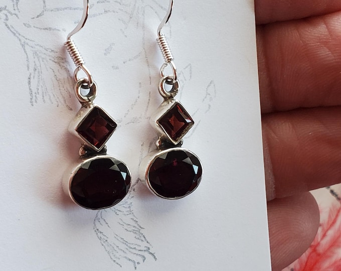 E-0607 - Sterling Silver French Earwires with Semi-Precious Garnet Drops