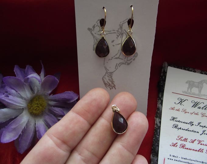 E-0617 - Gold-Filled Leverback with Amethyst Glass Faceted Teardrops - Georgian Earrings, Regency Earrings, Victorian Earrings