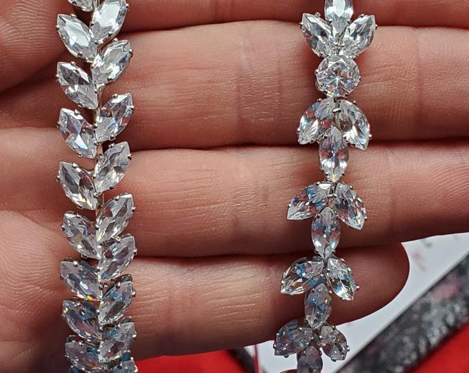 HA-0202 - Crystal Laurel Leaf Silver Headband - Regency, Weddings, Dance, Prom