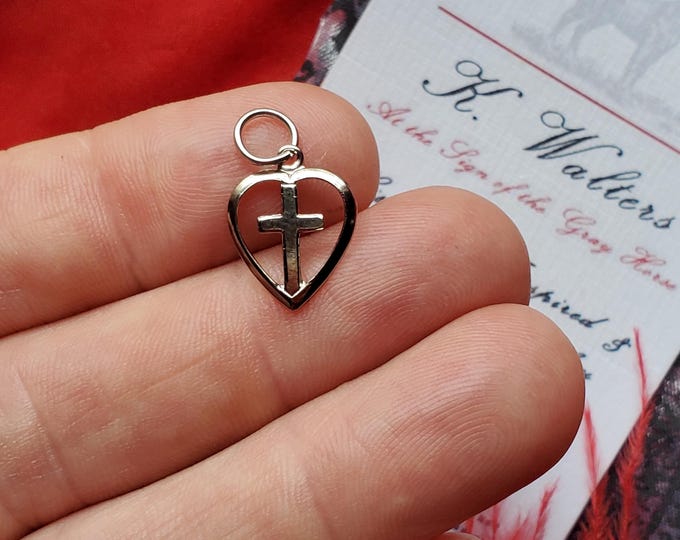 PE-0242 - Vintage Steel Heart with Cross Pendant - Mourning Pendant, Heart Pendant, Christian, Jesus, Sacred Heart