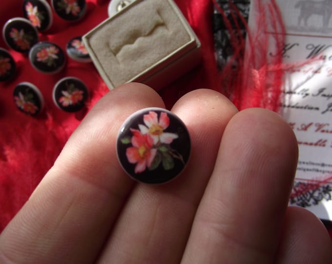 BU-0003P - Vintage Pin Shank Pink Peonies Buttons - 5/8" inch, Button, Pink Button, Peonie Button