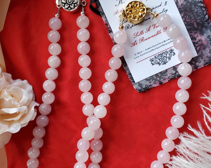 N-0155A - Pink Quartz Necklace - Georgian Pearl Necklace, Rose Quartz Necklace, Cotton Candy Necklace, Pink