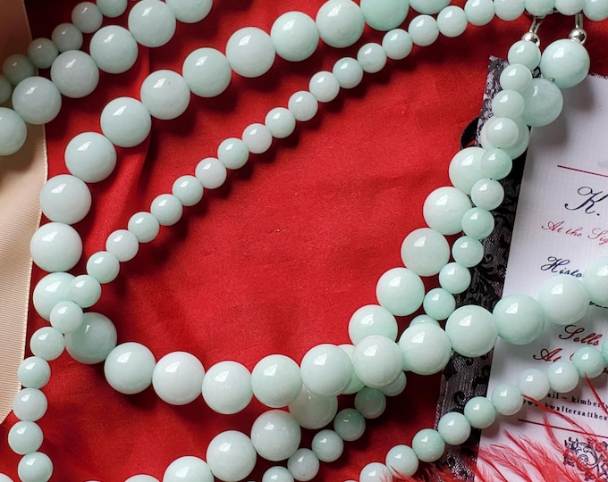 N-0067 - Green Amazonite Round Bead Necklace - Georgian, Victorian, Renaissance, Regency, Quartz