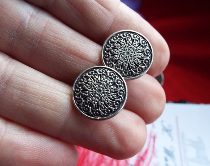 SL-0029 - Silver Medallion Pewter Button Sleeve Links - 5/8 inch, Cuff Links, Sleeve Buttons, Buttons