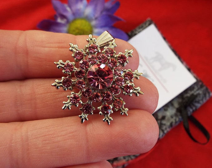 BR-0030P - Pink Circle and Snowflake Brooches - 18th Century Brooch -  Hair Brooch - Victorian Brooch Vintage Look, Pink Brooch