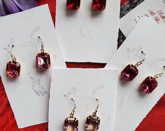 E-0528B - Gold-Filled Earwires with Single Drop Swarovski Crystals - Green, Purple, Lavender, Blue, Pink, Red