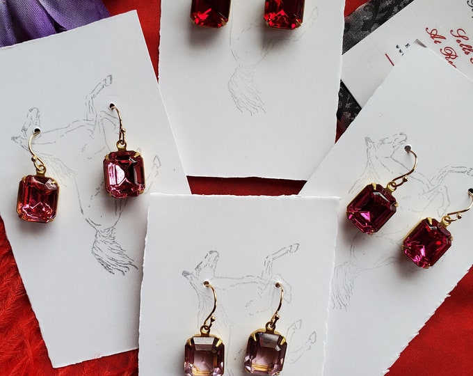 E-0528B - Gold-Filled Earwires with Single Drop Swarovski Crystals - Green, Purple, Lavender, Blue, Pink, Red