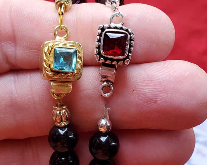 N-0103A - Natural Obsidian Beaded Necklace with Garnet Gold or Silver Plated Clasp - Black