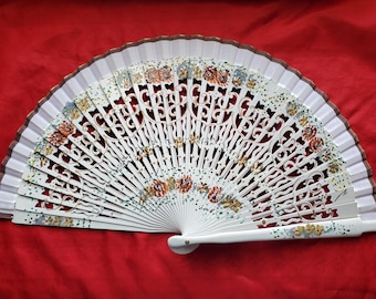 F-0008 - Wooden Style Hand Painted Fan - Georgian Fan, Regency Fan, Victorian Fan, Hand Fan,