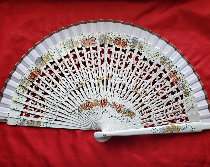 F-0008 - Wooden Style Hand Painted Fan - Georgian Fan, Regency Fan, Victorian Fan, Hand Fan,