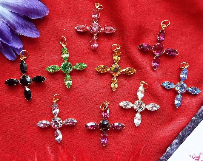 PE-0072S - Jane Austen Cross in Various Colors - Swarovski Crystals, Crystal Cross, Georgian Cross, Regency Cross, Victorian Cross, Emma