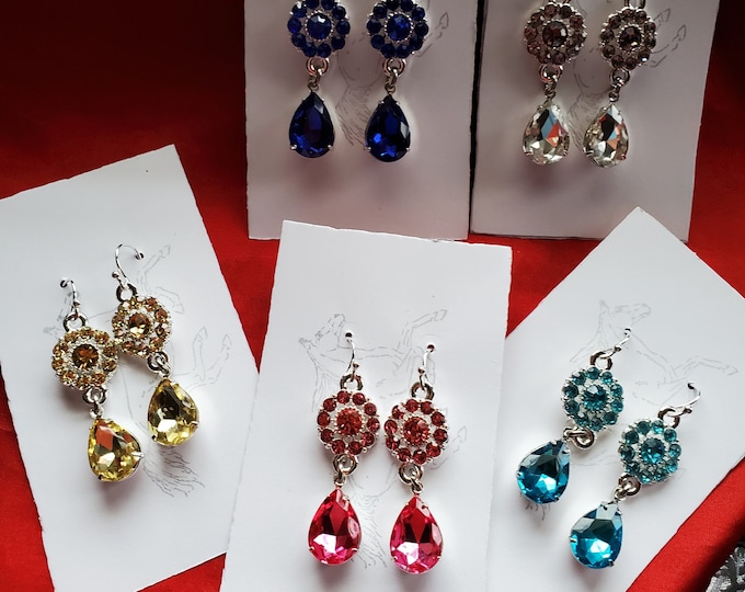 E-0365 - Crystal Cluster Earrings- Regency Earrings, Forget Me Not Earrings, Georgian Cluster Earrings, Wedding Earrings