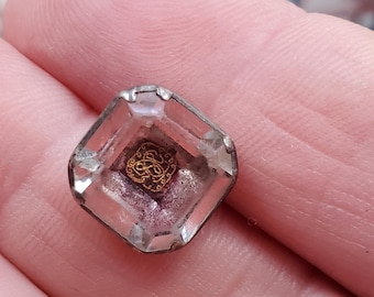 WH-024 - 17th to 18th Century Stuart Square Crystal Button - Cipher, Rock Crystal, Red Foil, Rare