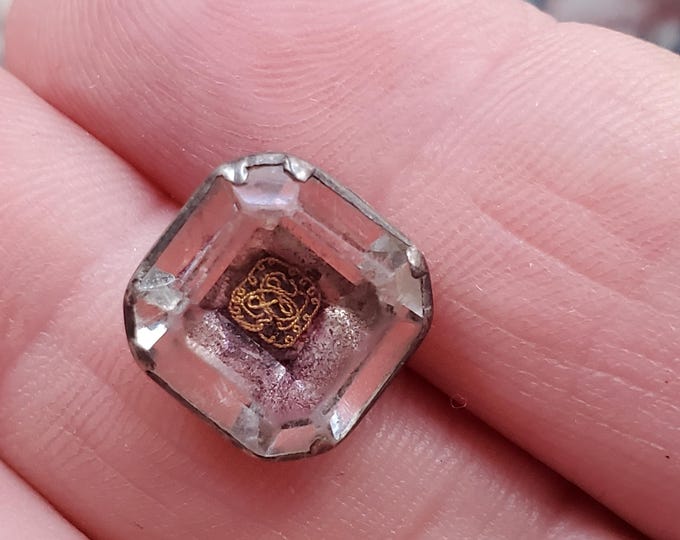 WH-024 - 17th to 18th Century Stuart Square Crystal Button - Cipher, Rock Crystal, Red Foil, Rare