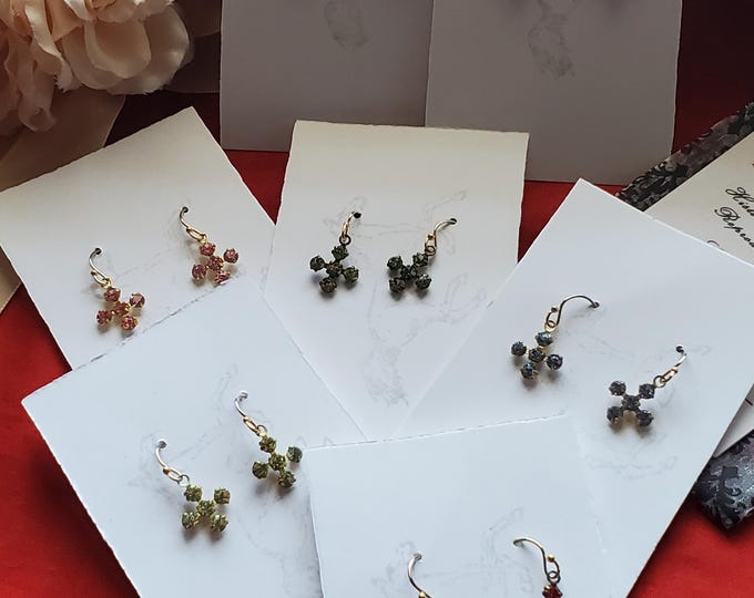 E-0480 - "The Mary" Swarovski Crystal Cross Earrings, Gold-Filled Earwires