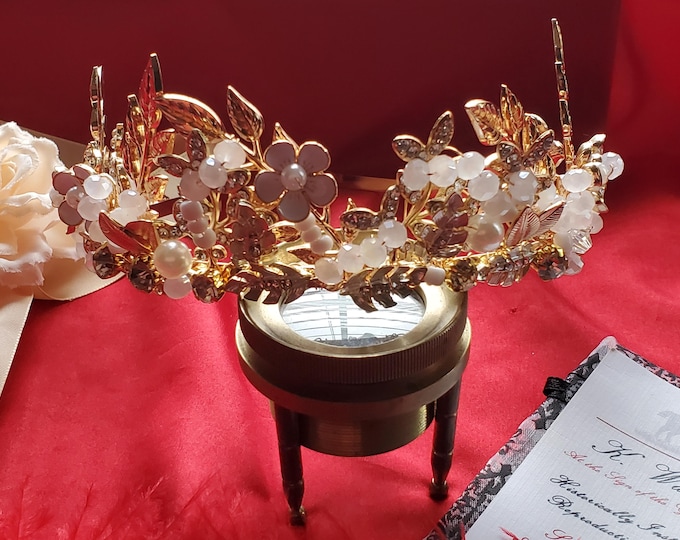 HA-0126 - Leaves and Opaline Glass Bead Tiara - Historically Inspired