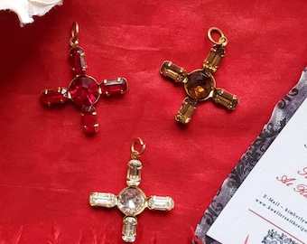 PE-0073 - Cassandra Cross, Jane Austen's Sister in Topaz, Sapphire, or Garnet Cross in Swarovski Crystals, Crystal Cross