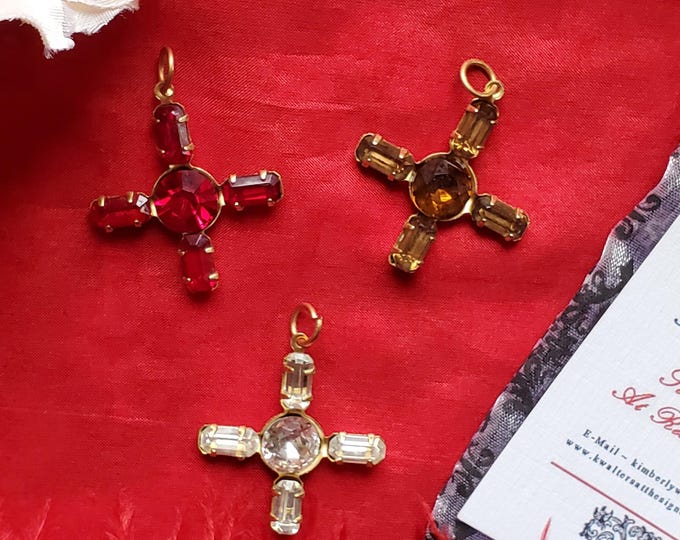 PE-0073 - Cassandra Cross, Jane Austen's Sister in Topaz, Sapphire, or Garnet Cross in Swarovski Crystals, Crystal Cross