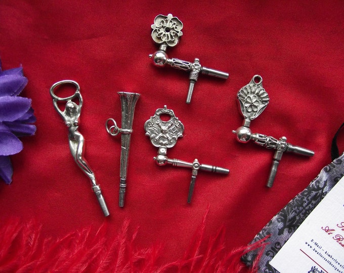 MWC-0004A - Antique Reproduction Sterling Silver Crank and Figural Watch Keys - Georgian, Regency, Civil War, Victorian Watch