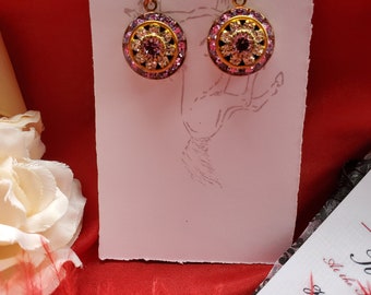 E-0535 - Vintage Crystal and Seed Pearl Cluster Sunflower Earrings