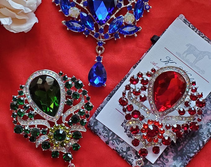 BR-0102 - Crystal Brooches with Red, Green, and Blue Rhinestones