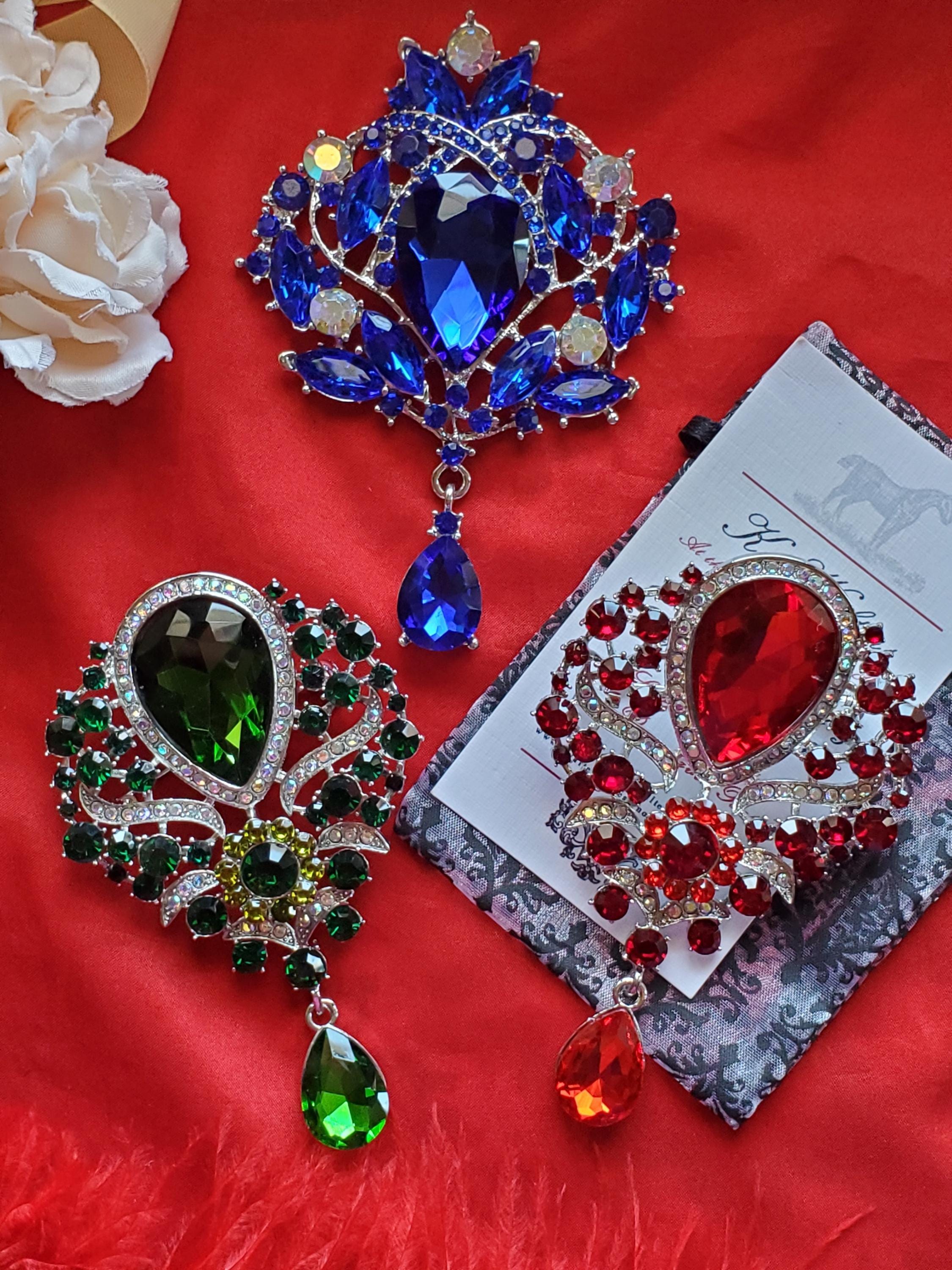 BR-0102 - 赤、緑、青のラインストーン付きクリスタルブローチ - Etsy 日本