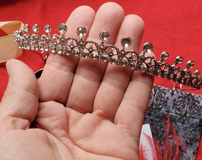 T-0103 - Silver Clear Crystal Regency Style Reproduction Tiara - 18th or 19th Century