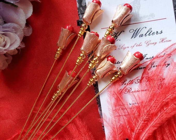 HA-0012 - 8 inch Rose Gold Hat pins - 22 Gauge