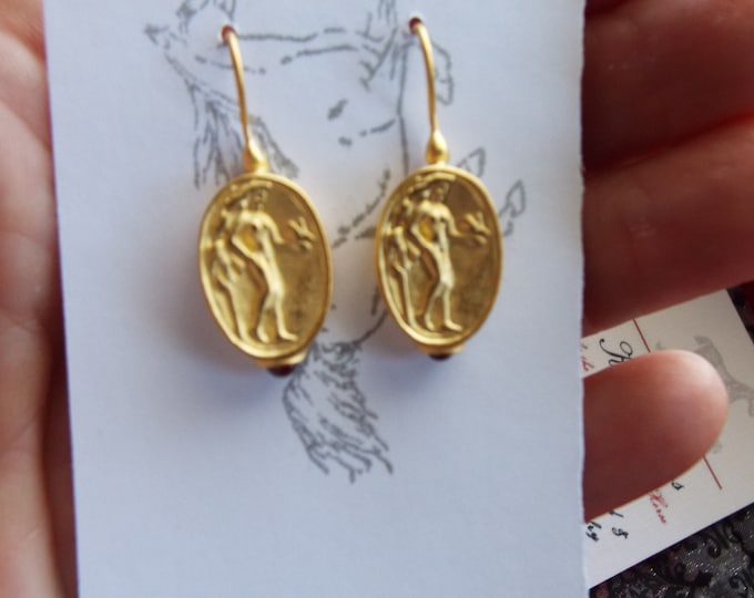 E-0633A - Aphrodite Greek Goddess Earrings - Museum Reproductions, Georgian, Regency, Jane Austen, Coin