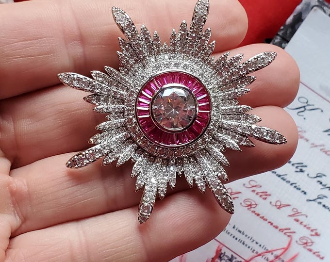 BR-0048 - Gorgeous Rhinestone Georgian Military or Sunrise Brooch, 18th Century Brooch, Carnaval Brooch, Sunburst, Sunflower Brooch, Star