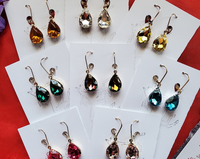 E-0563A - Vintage Swarovski Crystal Teardrop Earrings - 18th Century Earrings, Regency Earrings, Renaissance Earrings