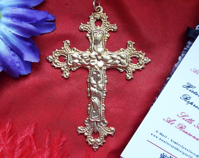 Item PE-0061R - 3 inch Vintage Scroll Cross - Renaissance Cross - Georgian Jewelry - Georgian Cross - Rosary Cross