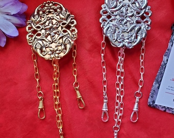 C-0004 - Silver and Brass Watch Chain with Floral Design, 18th Century Equipage, Chatelaine, Pocket Watch Chain