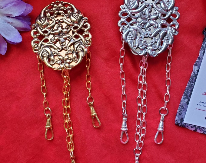 C-0004 - Silver and Brass Watch Chain with Floral Design, 18th Century Equipage, Chatelaine, Pocket Watch Chain