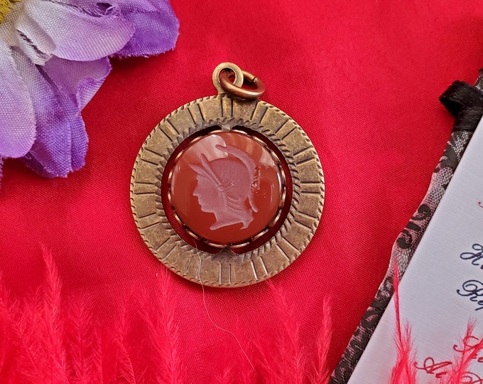WC-0001 - Brass Spinner Pendant, Fob, Charm, Carnelian Spinner