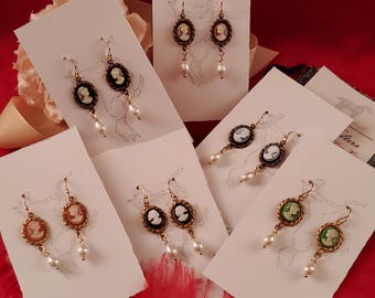 E-0239 - Simple Cameo and South Sea Shell Pearl Drop Earring