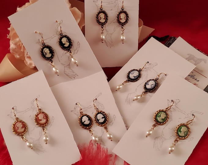 E-0239 - Simple Cameo and South Sea Shell Pearl Drop Earring