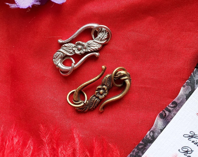 C-0006S - Hooks Pewter or Gold with Flower or Scroll - Accessory Watch Chain - Chatelaine - Equipage