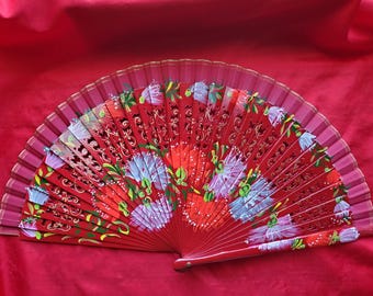 F-0003 - Wooden Hand Painted Hand Fan - Georgian Fan, Regency Fan, Victorian Fan, Hand Fan,