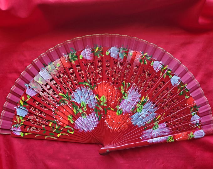 F-0003 - Wooden Hand Painted Hand Fan - Georgian Fan, Regency Fan, Victorian Fan, Hand Fan,