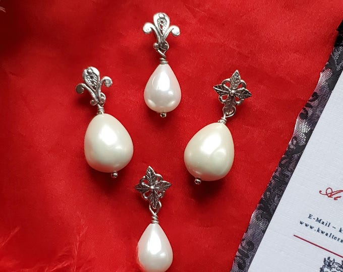 N-0009 - Antiqued Gold Brass or Silver Pearl Pendant, Victorian Pendant, Civil War Pendant, Mourning Jewelry