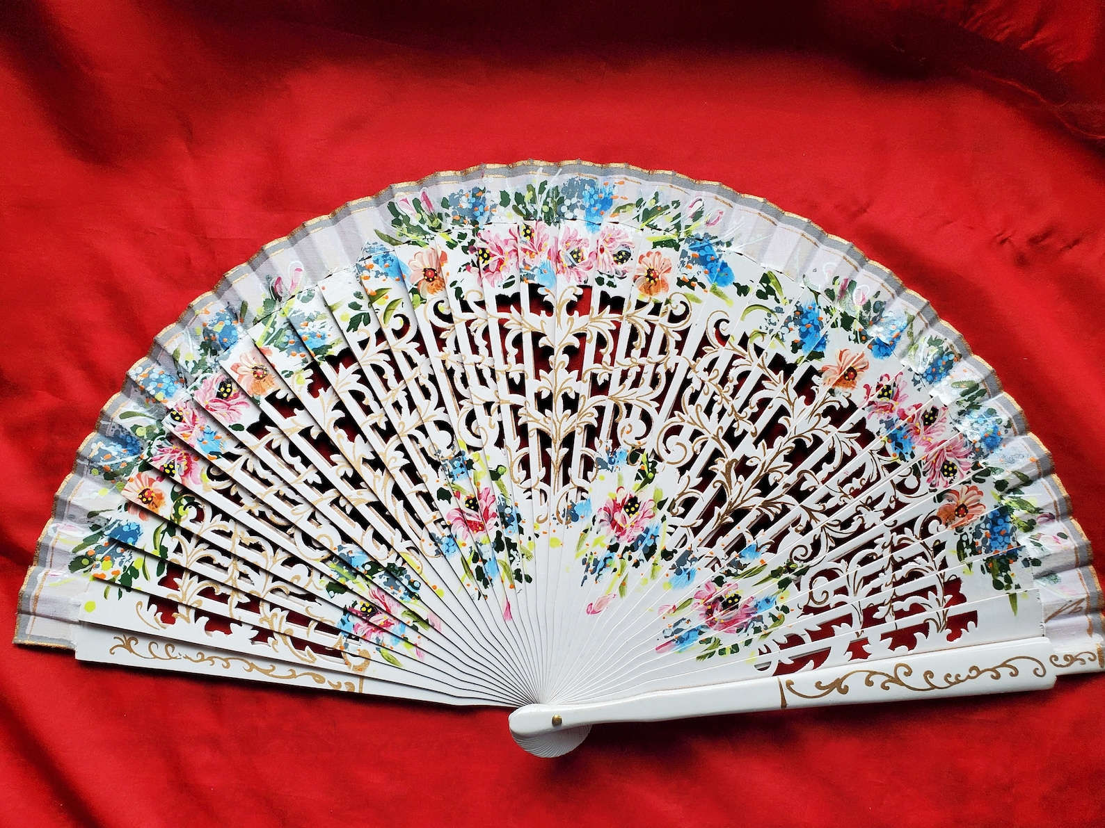 F-0002 Wooden Hand Painted Hand Fan Georgian Fan, Regency Fan ...