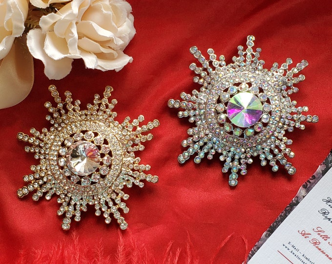 BR-0045 - Gorgeous Rhinestone Georgian Military or Sunrise Brooch, 18th Century Brooch, Carnaval Brooch, Sunburst, Sunflower Brooch, Star