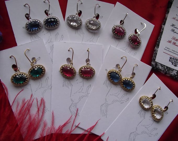 E-0503P - Sideways Oval Crystal Drops - Very Regency Earrings, Neoclassical Earrings, Civil War Earrings