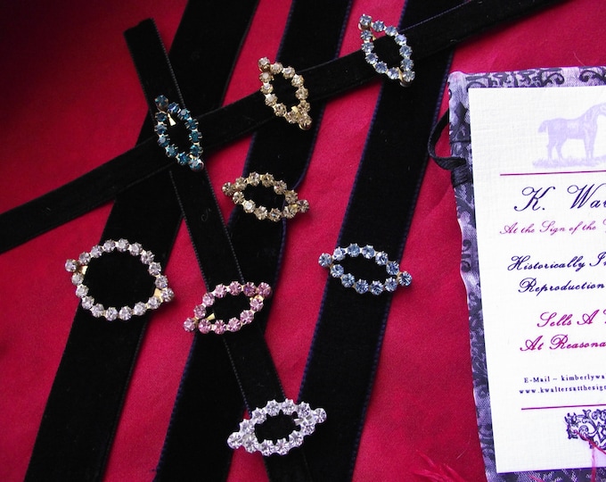 B-0048 - Rhinestone Slide to put on a Ribbon - Georgian Velvet, Georgian Bracelet, 1780's Rhinestone and Velvet or Ribbon Bracelet