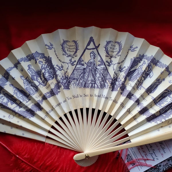 F-0007 - Moral Compass Paper and Wood Hand Fan - Georgian Fan, Regency Fan, Victorian Fan, Hand Fan, The Moral Compass