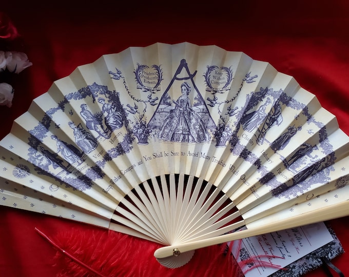 F-0007 - Moral Compass Paper and Wood Hand Fan - Georgian Fan, Regency Fan, Victorian Fan, Hand Fan, The Moral Compass