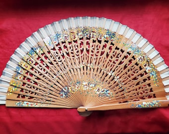 F-0008 - Wooden Style Hand Painted Fan - Georgian Fan, Regency Fan, Victorian Fan, Hand Fan,